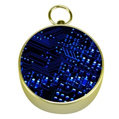 Blue Circuit Technology Image Gold Compasses by BangZart