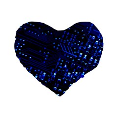 Blue Circuit Technology Image Standard 16  Premium Flano Heart Shape Cushions by BangZart