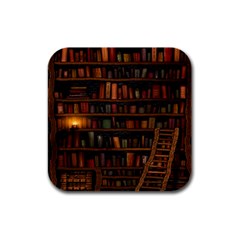 Books Library Rubber Square Coaster (4 Pack)  by BangZart