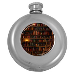 Books Library Round Hip Flask (5 Oz) by BangZart