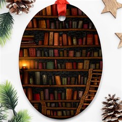 Books Library Oval Ornament (two Sides) by BangZart