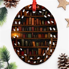 Books Library Ornament (oval Filigree) by BangZart