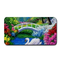 Swan Bird Spring Flowers Trees Lake Pond Landscape Original Aceo Painting Art Medium Bar Mats by BangZart