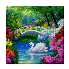 Swan Bird Spring Flowers Trees Lake Pond Landscape Original Aceo Painting Art Face Towel by BangZart