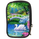 Swan Bird Spring Flowers Trees Lake Pond Landscape Original Aceo Painting Art Compact Camera Cases Front