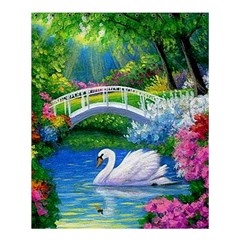 Swan Bird Spring Flowers Trees Lake Pond Landscape Original Aceo Painting Art Shower Curtain 60  X 72  (medium)  by BangZart