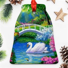 Swan Bird Spring Flowers Trees Lake Pond Landscape Original Aceo Painting Art Ornament (bell) by BangZart