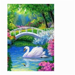 Swan Bird Spring Flowers Trees Lake Pond Landscape Original Aceo Painting Art Small Garden Flag (two Sides) by BangZart