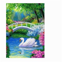 Swan Bird Spring Flowers Trees Lake Pond Landscape Original Aceo Painting Art Large Garden Flag (two Sides) by BangZart