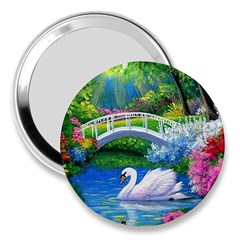 Swan Bird Spring Flowers Trees Lake Pond Landscape Original Aceo Painting Art 3  Handbag Mirrors by BangZart