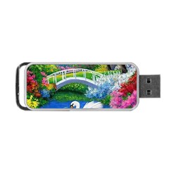 Swan Bird Spring Flowers Trees Lake Pond Landscape Original Aceo Painting Art Portable Usb Flash (one Side) by BangZart