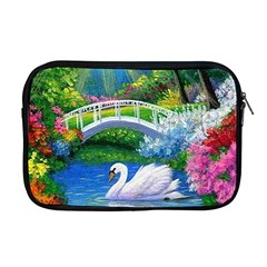 Swan Bird Spring Flowers Trees Lake Pond Landscape Original Aceo Painting Art Apple Macbook Pro 17  Zipper Case by BangZart