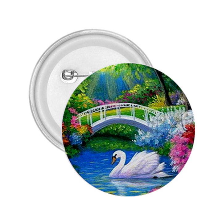 Swan Bird Spring Flowers Trees Lake Pond Landscape Original Aceo Painting Art 2.25  Buttons