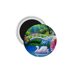 Swan Bird Spring Flowers Trees Lake Pond Landscape Original Aceo Painting Art 1 75  Magnets by BangZart