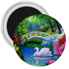 Swan Bird Spring Flowers Trees Lake Pond Landscape Original Aceo Painting Art 3  Magnets by BangZart