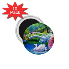 Swan Bird Spring Flowers Trees Lake Pond Landscape Original Aceo Painting Art 1 75  Magnets (10 Pack)  by BangZart