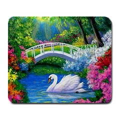 Swan Bird Spring Flowers Trees Lake Pond Landscape Original Aceo Painting Art Large Mousepads by BangZart