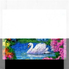 Swan Bird Spring Flowers Trees Lake Pond Landscape Original Aceo Painting Art Rectangular Jigsaw Puzzl by BangZart