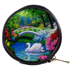 Swan Bird Spring Flowers Trees Lake Pond Landscape Original Aceo Painting Art Mini Makeup Bags by BangZart