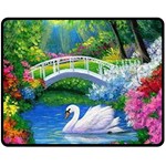 Swan Bird Spring Flowers Trees Lake Pond Landscape Original Aceo Painting Art Fleece Blanket (Medium)  60 x50  Blanket Front