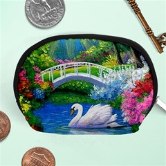 Swan Bird Spring Flowers Trees Lake Pond Landscape Original Aceo Painting Art Accessory Pouches (medium)  by BangZart