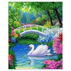 Swan Bird Spring Flowers Trees Lake Pond Landscape Original Aceo Painting Art Drawstring Bag (small) by BangZart