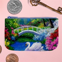 Swan Bird Spring Flowers Trees Lake Pond Landscape Original Aceo Painting Art Large Coin Purse by BangZart