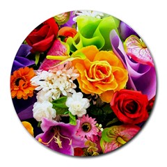 Colorful Flowers Round Mousepads by BangZart