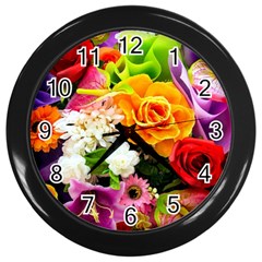 Colorful Flowers Wall Clocks (black) by BangZart