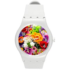 Colorful Flowers Round Plastic Sport Watch (m) by BangZart