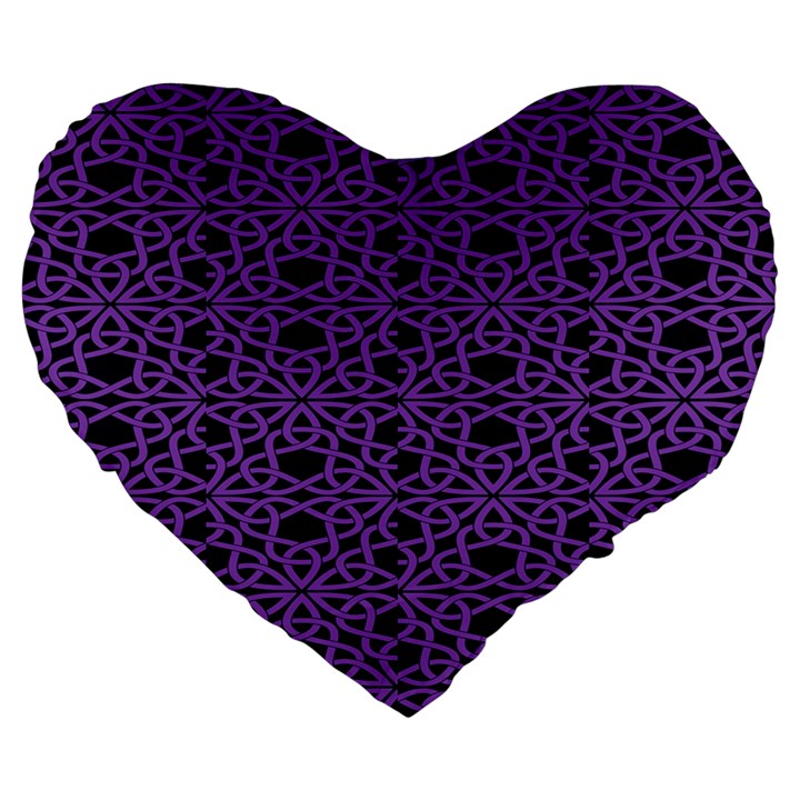 Triangle Knot Purple And Black Fabric Large 19  Premium Flano Heart Shape Cushions