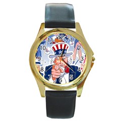 Independence Day United States Of America Round Gold Metal Watch by BangZart