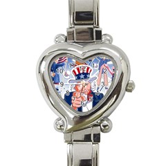 Independence Day United States Of America Heart Italian Charm Watch by BangZart