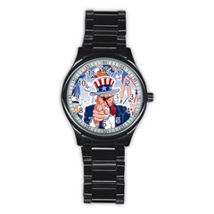 Independence Day United States Of America Stainless Steel Round Watch by BangZart