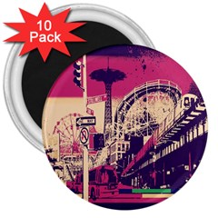 Pink City Retro Vintage Futurism Art 3  Magnets (10 Pack)  by BangZart