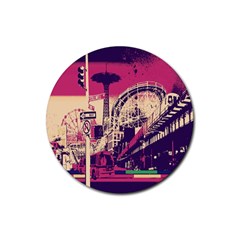 Pink City Retro Vintage Futurism Art Rubber Round Coaster (4 Pack)  by BangZart