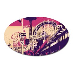 Pink City Retro Vintage Futurism Art Oval Magnet by BangZart