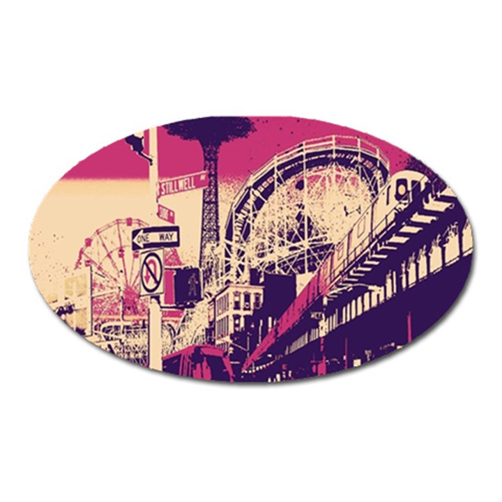 Pink City Retro Vintage Futurism Art Oval Magnet