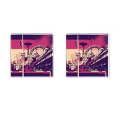 Pink City Retro Vintage Futurism Art Cufflinks (square)