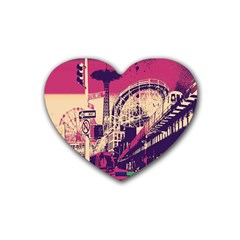 Pink City Retro Vintage Futurism Art Rubber Coaster (heart)  by BangZart