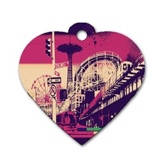 Pink City Retro Vintage Futurism Art Dog Tag Heart (two Sides) by BangZart