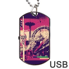 Pink City Retro Vintage Futurism Art Dog Tag Usb Flash (one Side) by BangZart