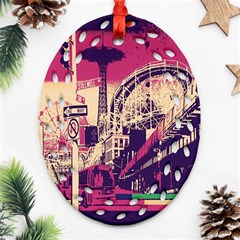 Pink City Retro Vintage Futurism Art Ornament (oval Filigree) by BangZart