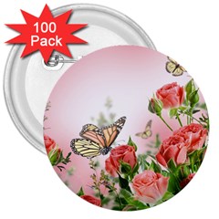 Flora Butterfly Roses 3  Buttons (100 Pack)  by BangZart