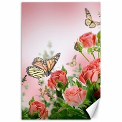 Flora Butterfly Roses Canvas 24  X 36  by BangZart