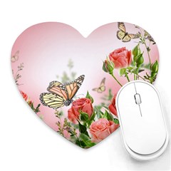 Flora Butterfly Roses Heart Mousepads by BangZart