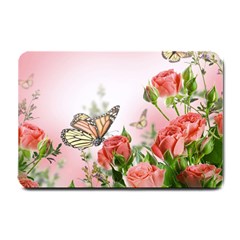 Flora Butterfly Roses Small Doormat  by BangZart