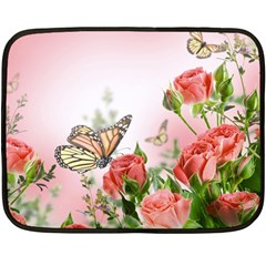 Flora Butterfly Roses Double Sided Fleece Blanket (mini)  by BangZart