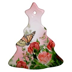 Flora Butterfly Roses Christmas Tree Ornament (two Sides) by BangZart