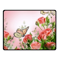 Flora Butterfly Roses Double Sided Fleece Blanket (small)  by BangZart